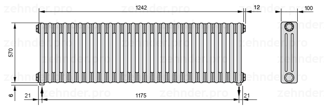 Схема (чертеж) Радиатор Zehnder Charleston 3057/27 №5310 Technoline TL